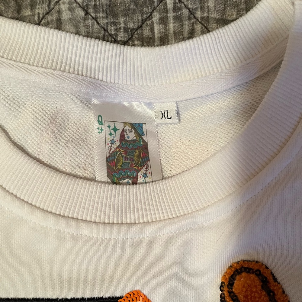 Queen of Sparkles - Orange & White Cheer Sweatshirt - XL - NWOT - Picture 5 of 9